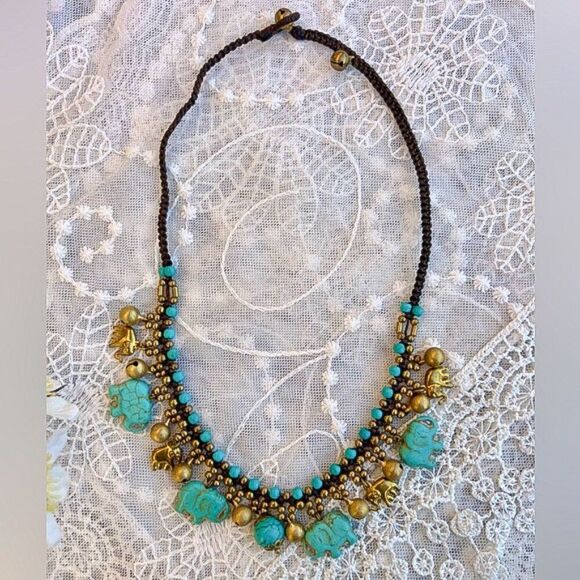 Turquoise & Gold Elephant Jingle Charm Necklace - Picture 7 of 10